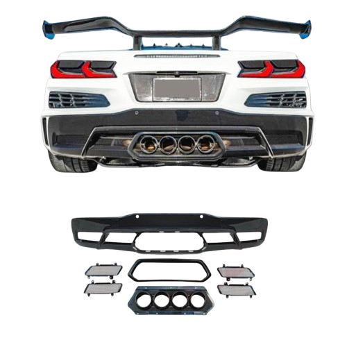 Chevrolet Corvette C8 2020+ Z06 Style Rear Lower Bumper Diffuser with Quad Exhaust Surround